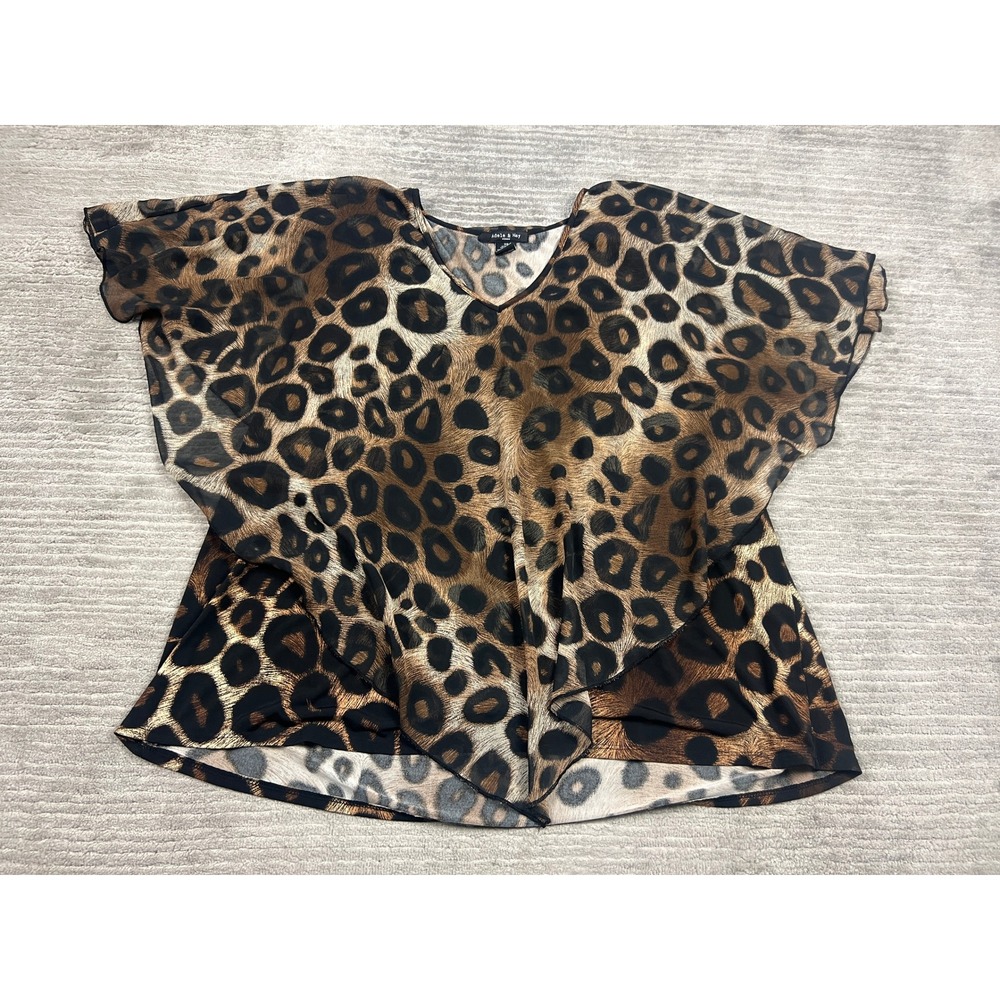 Adele & May Blouse Women 3X Brown Leopard Print Layered V-Neck Short Sleeve Top